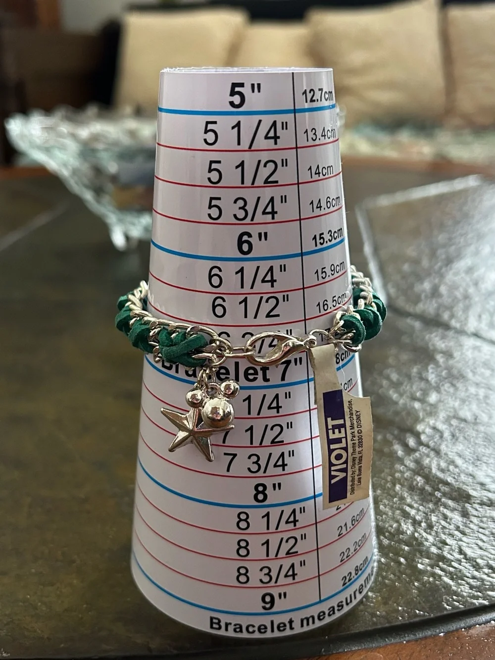 Disney Green and Silver Star Charm Braided Bracelet